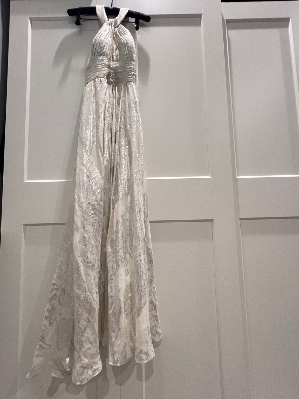 Silver Ivory Halter Sequin Evening Gown size 02